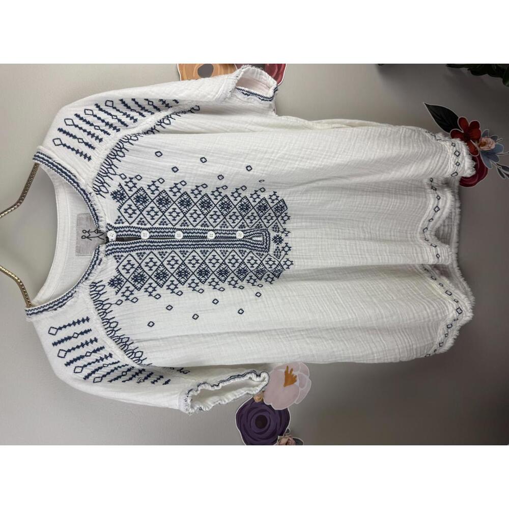 Johnny Was White and Navy Cotton Embroidered Tunic - Size - Small - Picture 7 of 7